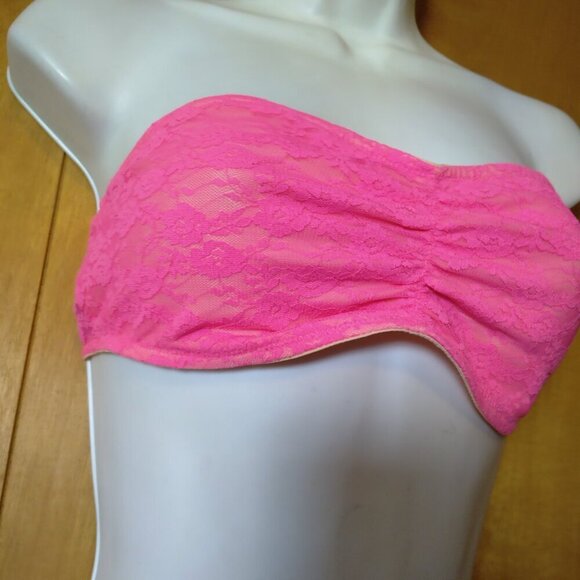 Victoria's Secret Pink Logo Women's Medium Lace Bandeau Tube Bra Top Strapless - Picture 2 of 7